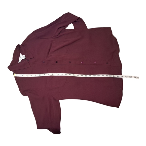WHBM Women Top #570248767 Button Down Size 8 Poplin Long Sleeve Maroon Pockets - Picture 12 of 14